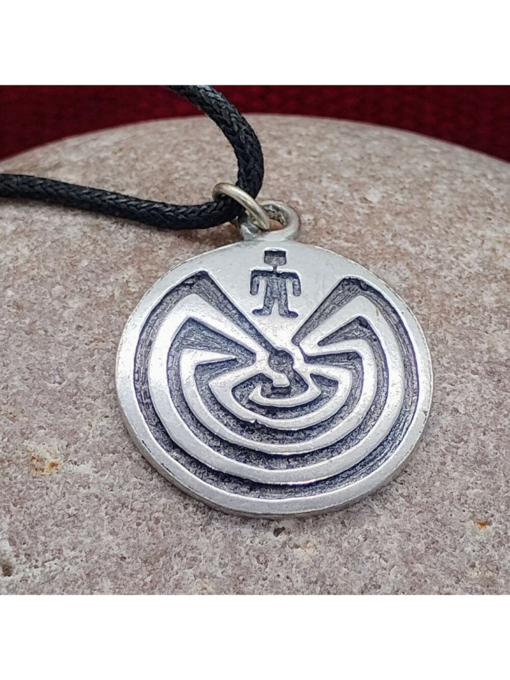 Vtg Southwestern Native Man in the Maze Pendant Necklace Silver Tone Metal 1.5"